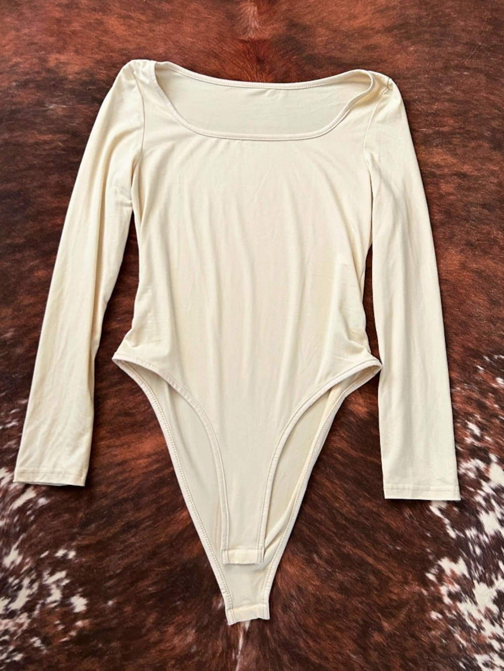 SHEIN Cream Long Sleeve One-Piece Bodysuit